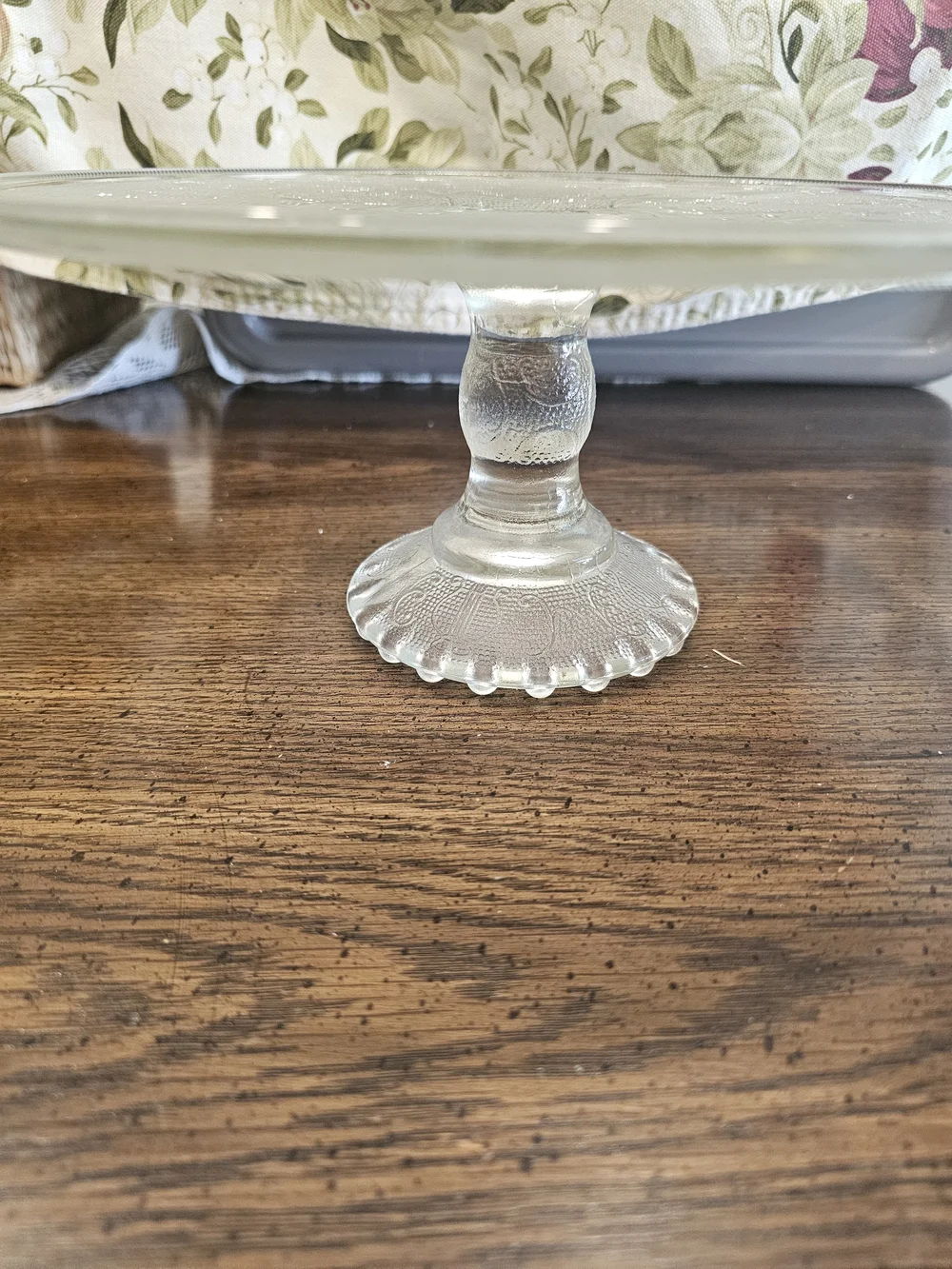 Vintage Jeannette Glass Harp Lyre Clear Pedestal Cake Stand 10